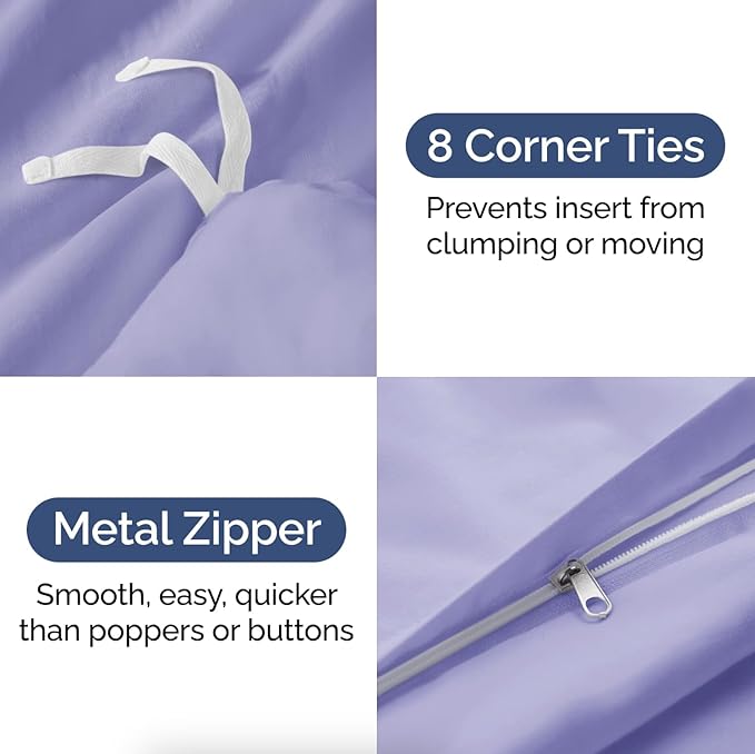 Duvet Cover Full Size Set - Extra Soft Full Duvet Cover 80" x 90" with 2 Pillow Shams - Hotel Luxury, Easy Care & Fade Free w/ Zipper Closures & Ties - All Season, Comfy, Cozy & Breathable (Lavender)