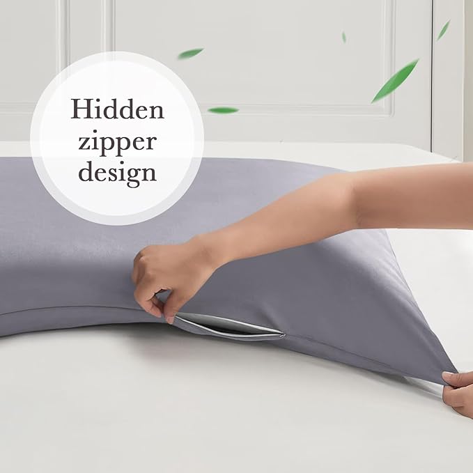 Curved Pillow Case King Size, Side Sleeper Pillow Cases Cover Cooling Rayon Derived from Bamboo with Zipper for hot Sleepers Hair and Skin, Breathable Silky Soft Pillowcase 1 Pack 20 * 36 Inches
