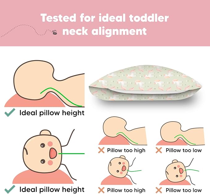 Toddler Pillow with Pillowcase - 13x18 My Little Dreamy Kids Travel Bed Pillows for Sleeping, Organic Cotton Small Pillowcase, Soft & Breathable, Machine Washable, Toddlers 2-5 years old (Grace)