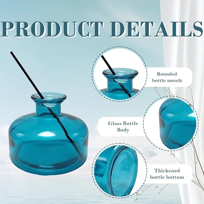 200 ml/6.7 oz Empty Glass Diffuser Bottles Refillable Aromatherapy Jar Container DIY Replacement Diffuser Accessories Essential Oils Crafts Decor (Blue)