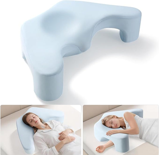 Side Sleeper Pillow for Shoulder Pain Relief, Memory Foam Pillow with Arm Hole & Neck Support Design, Ergonomic Back Sleeping Cervical Pillows with Washable Cooling Pillows Case - Blue