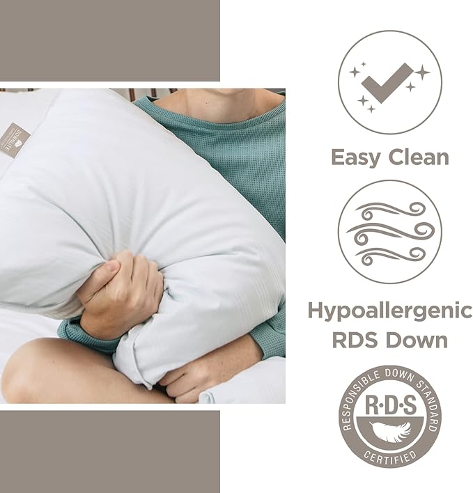 DOWNLITE Worlds Flattest Down Pillow - Designed to Be Really Thin - Perfect for Stomach Sleepers - from (Standard/Queen)