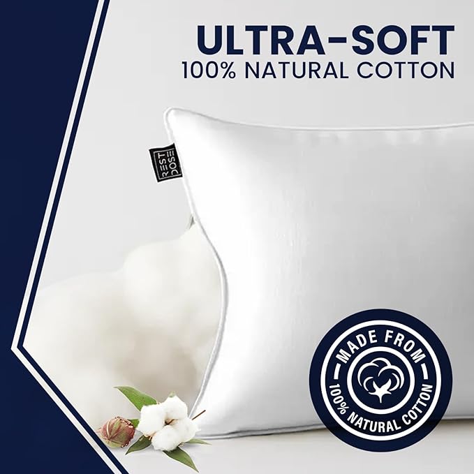Bed Pillows for Sleeping, Set of 2 – Cooling, Hotel Quality with Soft Down Alternative Fill for Back, Stomach & Side Sleepers | White 100% Cotton King