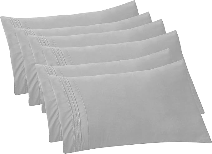Elegant Comfort 6-PACK Solid Pillowcases 1500 Premium Hotel Quality Microfiber - Smooth Weave, Wrinkle and Stain Resistant, Easy Slip-On, 6-Piece Set, King Pillowcase, Silver