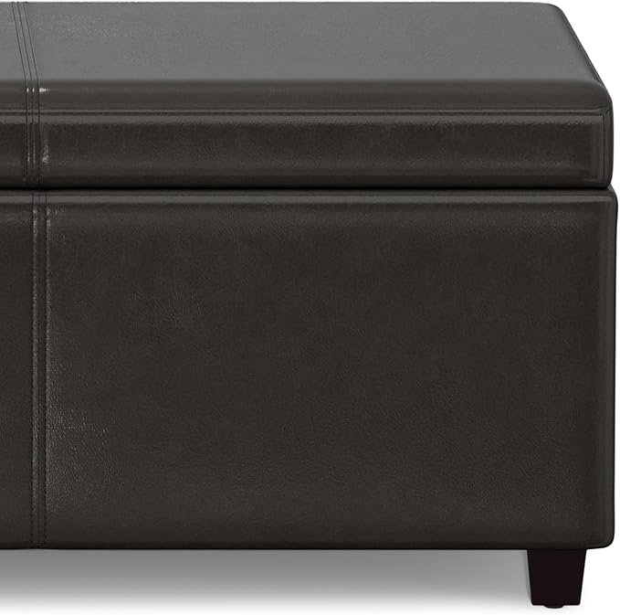 SIMPLIHOME Avalon Extra Large Storage Ottoman Bench - 54 inch Wide Upholstered Vegan Leather Rectangular Lift-Top Ottoman in Tanners Brown, Contemporary Bench for Living Room with Hidden Storage
