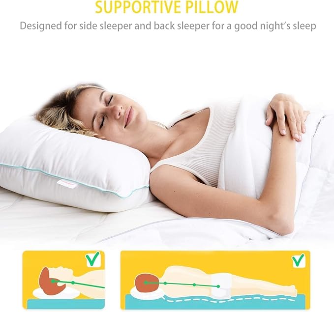 Homelike Moment Down Feather Pillows Queen - 2 Pack Feather Bed Pillows for Sleeping Queen Size Pillow Set of 2 100% Cotton Cover 20x30 Inch