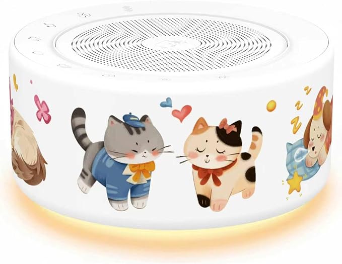 Kipcush White Noise Machine - Soft Non-Glare Nursery Lamp, 30 Soothing Sounds, 8 Color Lights, Max 8-Hour Timer for Baby & Adults (Kittens & Puppies, Standard)