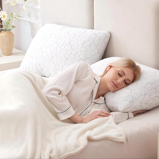 Cooling Pillows for Sleeping 2 Pack, Standard Size Adjustable Shredded Memory Foam Pillows, Firm Bed Pillows for Side, Back, Stomach, Hot Sleepers, Cold Pillow for College Dorm Room