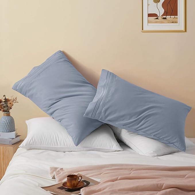Vonty 2 Pack Queen Pillow Cases - 20x30 Inch, 1800 Thread Count Microfiber Pillowcases Queen Size Grey Pillow Cases Luxury & Soft Embroidered Bed Pillow Covers with Envelope Closure