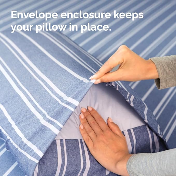 Standard Pillow Cases Set of 2 - Ultra-Soft Hotel Quality Pillowcase Covers - Comfy & Wrinkle Free - Stain and Fade Resistant - Machine Washable Pillow Protectors - 2 Piece Set - Blue Stripes 3