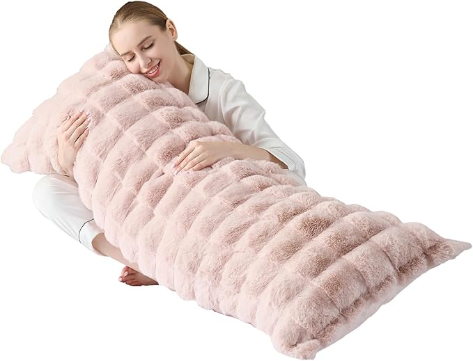 Luxury Shaggy Faux Fur Body Pillow,Fluffy Bed Pillow with Zipper Closure,Soft Decorative Plush Full Long Pillows,Fuzzy Hug Pillow for Home Living Room Side Sleeper & Pregnancy 20"x54" Pink Chocolate