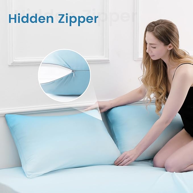 LUXEAR Cooling Pillow Cases, 2 Pack Queen Size Arc-Chill Q-max > 0.5 Gradient Cool Pillowcases for Hair Skin,Silky Cooling Summer Pillow Covers for Hot Sleepers & Night Sweats-Gradient Light Blue