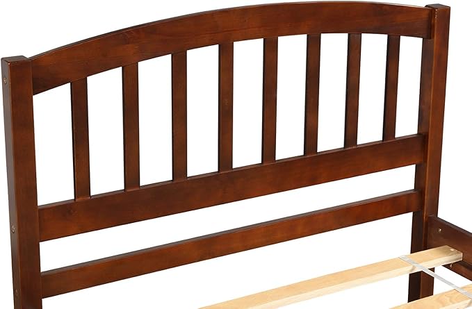 Ball & Cast Trundle Bed Twin,Twin Trundle Bed Frame Roll Out,Solid Wood Bed Frames with Headboard and Wooden Slats Support,for Bedroom,Guest Room,Apartment,Walnut