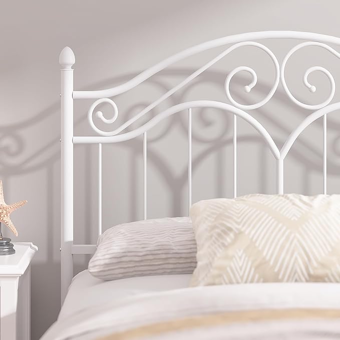 Elephance Headboard for Full Size Bed Frame, Vintage Platform Bed Metal Headboard Only, Height Adjustable, Sturdy and Stable, Full Size, Easy Assembly,White