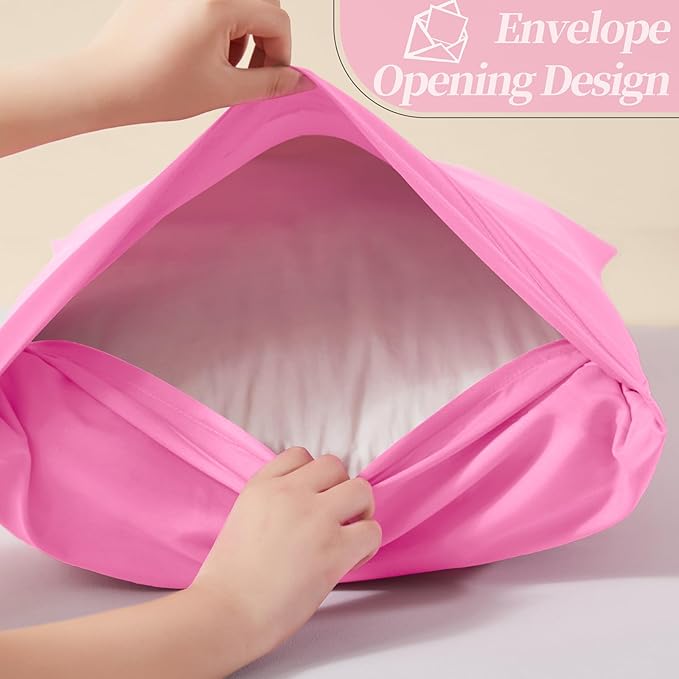 Vonty 2 Pack Standard Pillow Cases - 20x26 Inch, 1800 Thread Count Microfiber Pillowcases Standard Size Pink Pillow Cases Luxury & Soft Embroidered Bed Pillow Covers with Envelope Closure