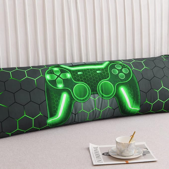 NTBED Gaming Body Pillow Cover Gamer Microfiber Pillowcase with Envelope Closure for Kids Boys Adults,(20"x54",Green)