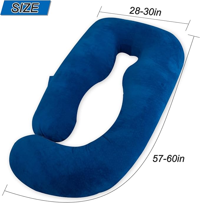 60 Inch Pregnancy Pillows for Sleeping, Extra Large U Shaped Body Pillow, Pregnancy Pillow, Maternity Pillow for Pregnant Women with Velour Cover (Blue)