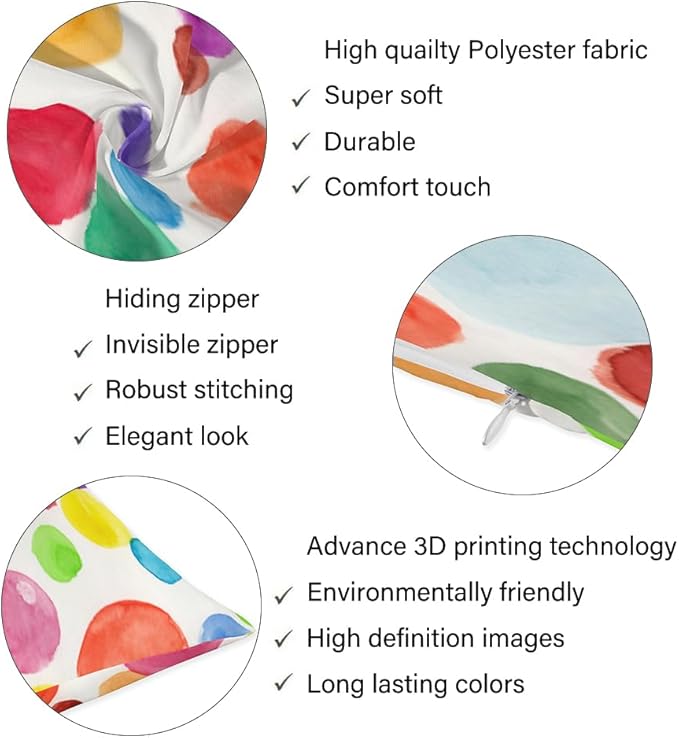 Rainbow Color Body Pillow Cover Watercolor Polka Dot Circles Colorful Rainbow Long Pillow Case with Zipper Pillowcases Bedding Pillowcase Decorative Soft Cushion Pillow Covers for Bedroom,Sofa,20"x54"