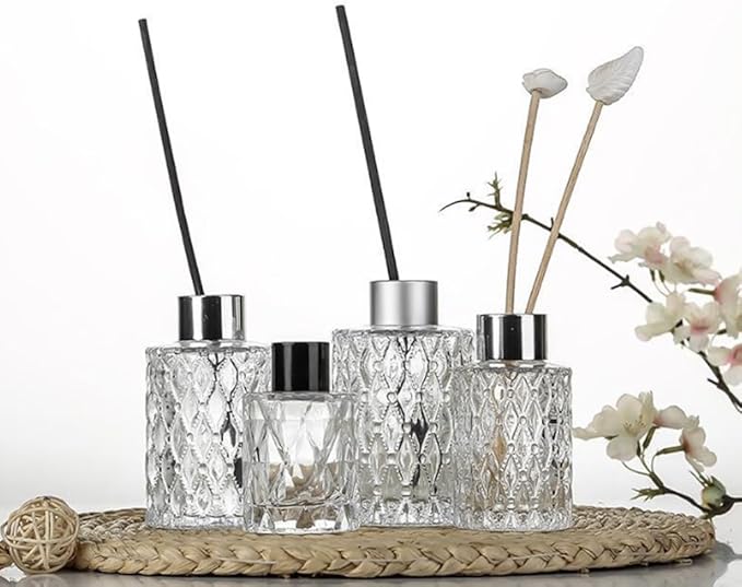150ml/5oz Glass Diffuser Bottles Empty Clear Diffuser Jars Aromatherapy Container Fragrance Accessories Use for DIY Replacement Sticks Sets Essential Oils Crafts Decor