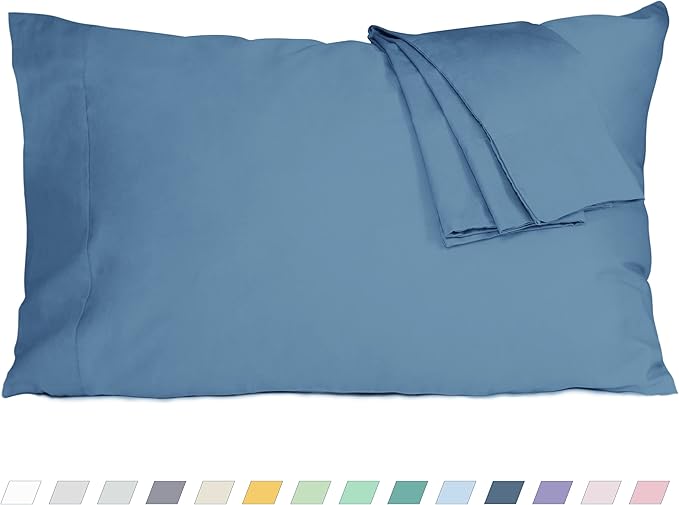 Pillow Cases, King Size Cotton Percale Weave Pillowcases, Pre-Shrunk Breathable and Hypoallergenic Pillowcases, Set of 2 (2 Piece King 20 Inch x 40 Inch, Moonlight Blue)