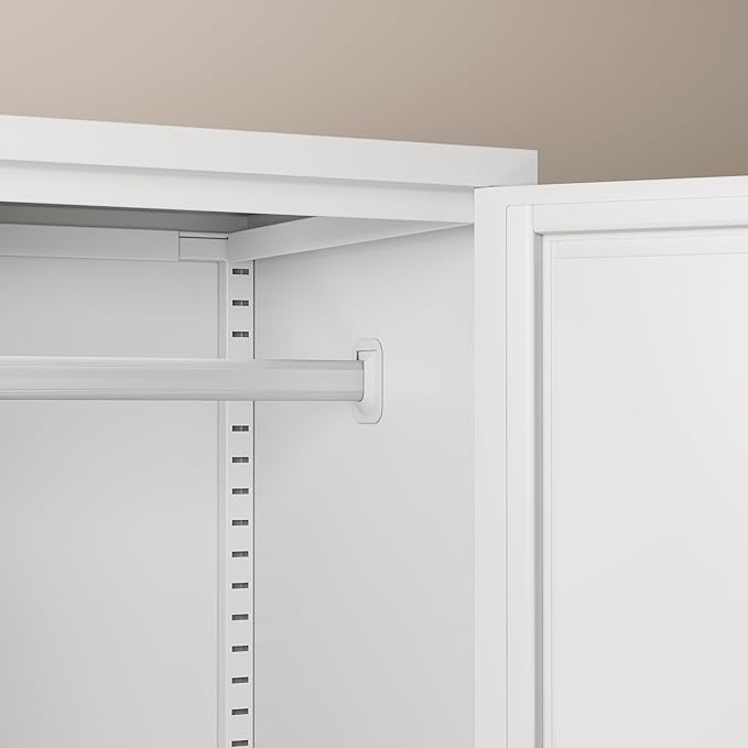 RIETERN Metal Armoire Wardrobe 71" Tall Closet, Bedroom Closet with Mirror, 1 Drawer, Adjustable Shelves, and Hanging Rod, Steel Clothes Closets and Storage, for Bedroom White