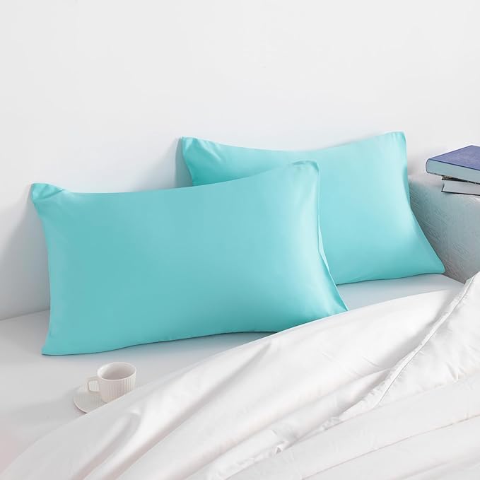 NTBAY King Pillow Cases Set of 2, 2 Pack Brushed Microfiber 20x40 Pillow Cases, Soft, Wrinkle, Fade, Stain Resistant Aqua Pillow Cases with Envelope Closure, 20x40 Inches, Aqua