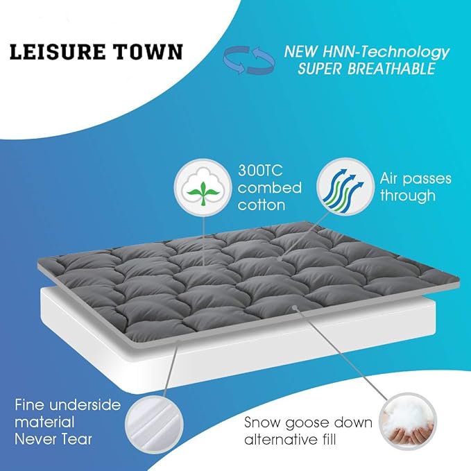 LEISURE TOWN Cotton California King Mattress Pad Fitted Quilted Mattress Cover Pillow Top Mattress Topper Cooling Soft Breathable Mattress Protector with 8-21 Deep Pocket,Machine Washable (72x84 Grey)