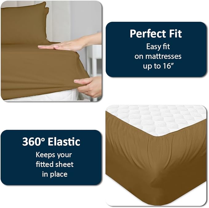 Cottingon 1 Piece Top Split King Fitted Sheet Only for Adjustable beds, Premium 100% Egyptian Cotton, 34 Inches Half Split Flex Head Bottom Sheet for Sleep Number Beds 16" Deep Mattress, Taupe