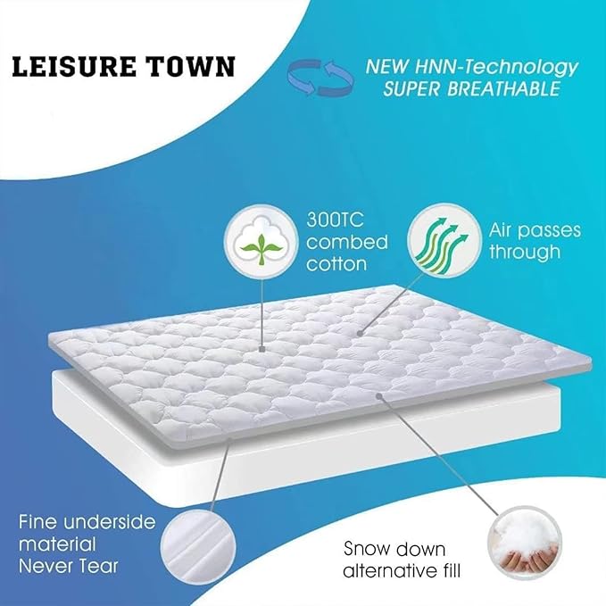 LEISURE TOWN Cotton Full Mattress Pad Fitted Quilted Mattress Cover Pillow Top Mattress Topper Cooling Soft Breathable Mattress Protector with 8-21 Deep Pocket,Machine Washable (54x75 White)