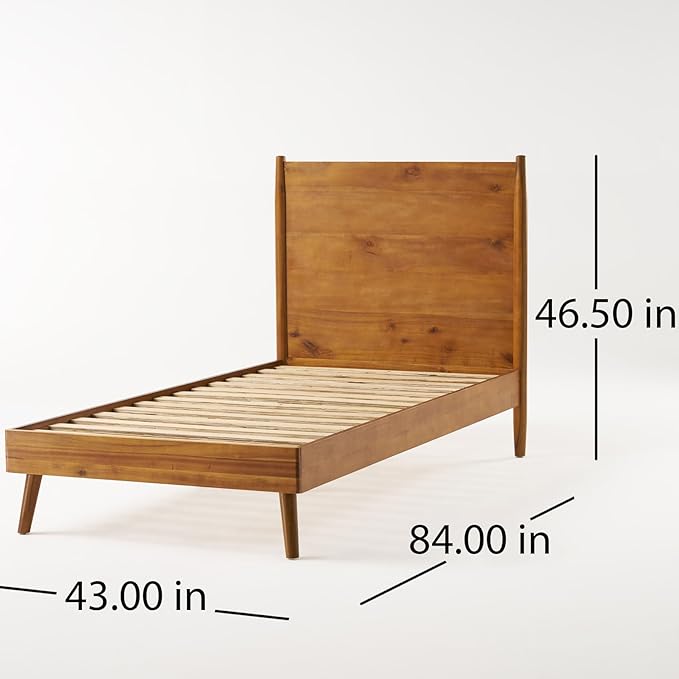 Merax Twin XL Size Solid Wood Platform Bed, Mid-Century Modern Bed Frame with Splayed Legs, 600 lbs Weight Capacity, No Box Spring Needed, Natural