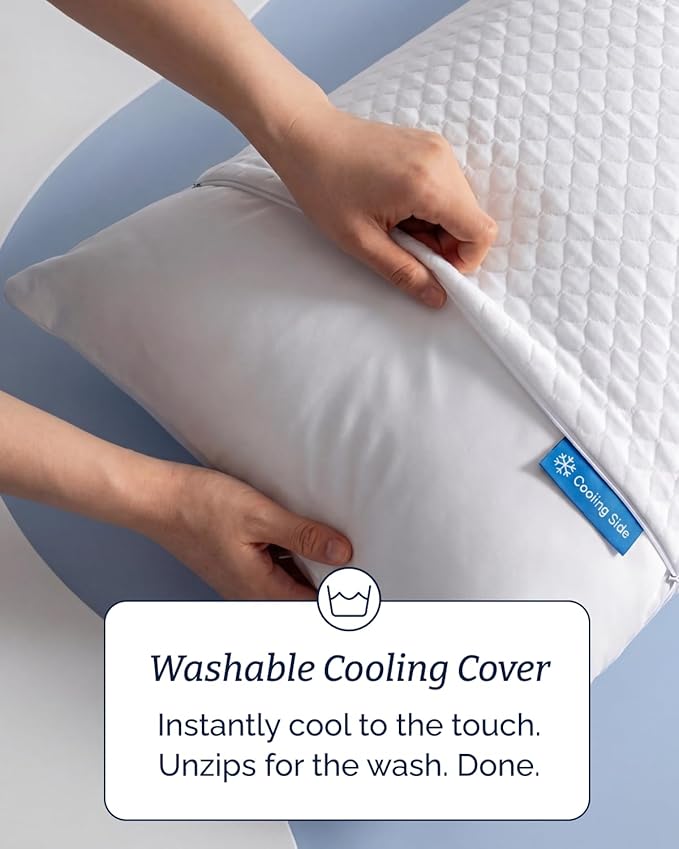 Cooling Pillow Queen Size Set of 2 - Breathable Cooling Bed Pillows for Hot Sleepers - Adjustable Shredded Memory Foam - Soft or Firm, Supportive for Side, Back and Stomach Sleepers - Washable Cover