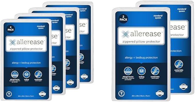 Set of 4 King AllerEase Pillow Protectors - Moisture Wicking, Advanced Allergy Protection & Set of 2 King AllerEase Pillow Protectors - Moisture Wicking, Advanced Allergy Protection