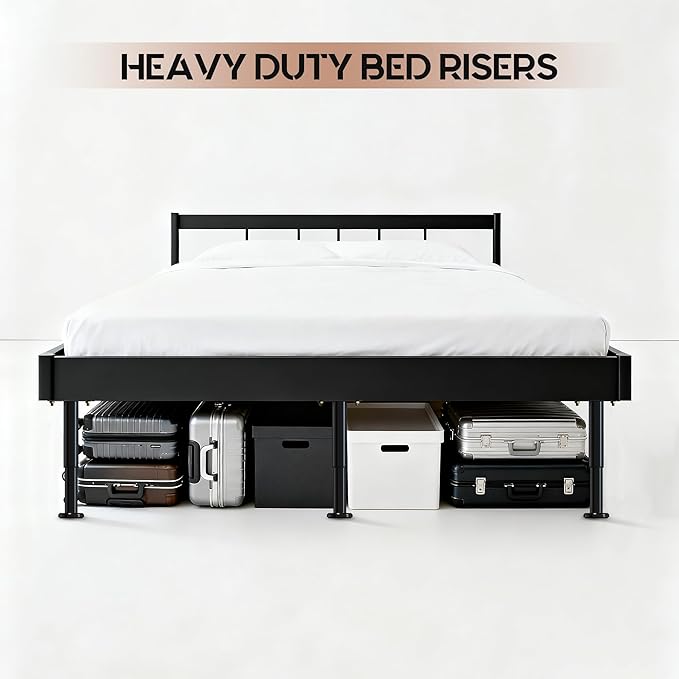 6Pcs Bed Frame Support Leg, Adjustable 14" to 23.6", Increase Under-Bed Storage Space, Extra Sturdy Steel Bed Risers with Wider Rubber Base, More Stable