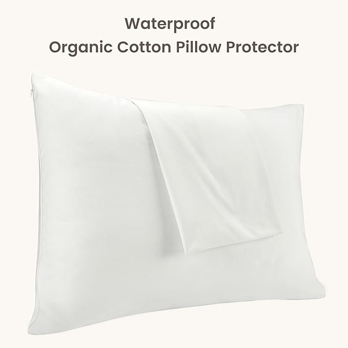 Bioweaves Organic Cotton Jersey Knit Waterproof Pillow Protector Covers with Zipper Closure – GOTS Certified Soft & Quite Pillow Encasement – Standard Size, 20 x 26 inches, Set of 2