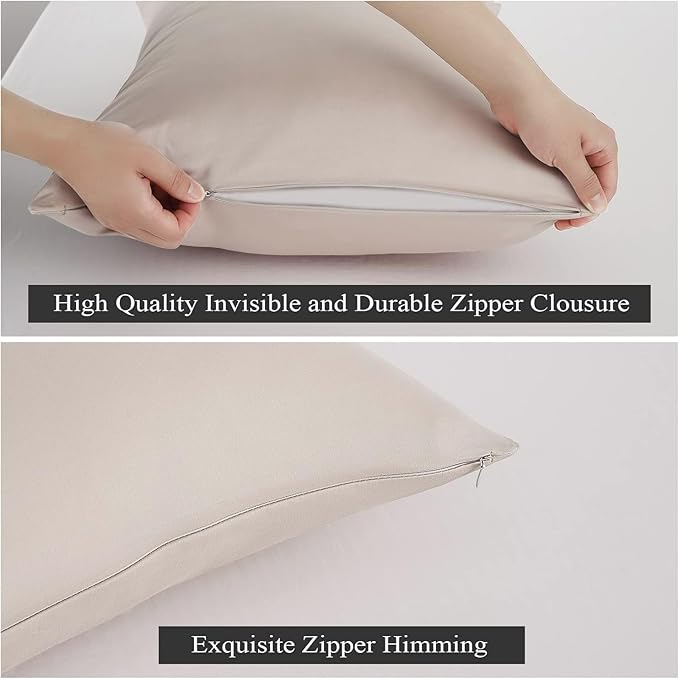 100% Egyptian Cotton Zippered Toddler Pillowcases Set of 4, 600 Thread Count Small Pillow Cases, Super Soft and Breathable Pillow Protector, 13x18 Inches (Light Beige, Toddler)