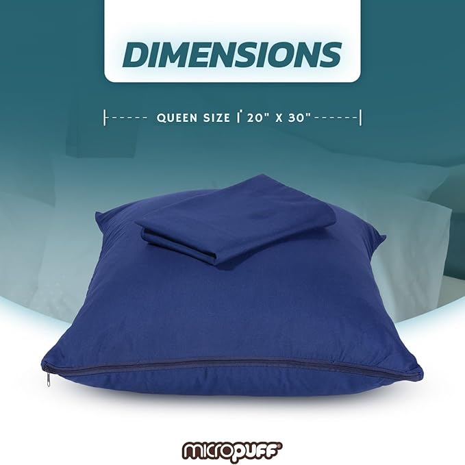 Micropuff Navy Queen Size Pillow Protectors with Zipper - 4 Pack - Soft and Breathable Hypoallergenic Pillow Cover. Pillowcase Protects Against Stains, Spills, and Perspiration. (20 x 30)
