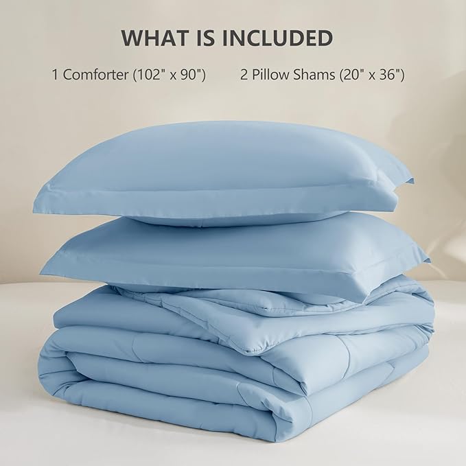 CozyLux King Size Comforter Set - 270GSM Baby Blue Bedding Sets for All Seasons, 3 Pieces Box Stitched Bed Set with 1 Down Alternative Comforter and 2 Pillow Shams, Soft, Lightweight, Durable