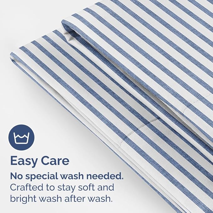 King Pillow Cases Set of 4 - Ultra Soft Hotel Quality Pillowcase Covers - Comfy, Cozy & Wrinkle Free - Shrinkage and Fade Resistant - Machine Washable Pillow Protectors - 4 Piece Set - Blue Stripes 2