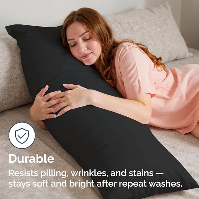 Body Pillowcases Set of 2-20x54 Long Body Pillow Case - Soft Body Pillow Cover for Sleeping & Side Sleepers - Comfy, Breathable, Wrinkle & Fade Free - Machine Washable w/Envelope Enclosure (Black)