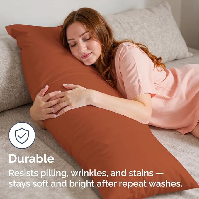 Body Pillowcases Set of 2-20x54 Long Body Pillow Case - Soft Body Pillow Cover for Sleeping & Side Sleepers - Comfy, Breathable & Wrinkle Free - Machine Washable w/Envelope Enclosure (Terracotta)