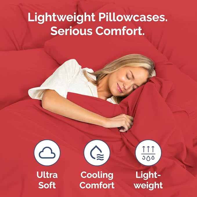 Standard Pillow Cases Set of 2 - Ultra-Soft Hotel Quality Pillowcase Covers - Comfy & Wrinkle Free - Stain and Fade Resistant - Machine Washable Pillow Protectors - 2 Piece Set - Standard Red