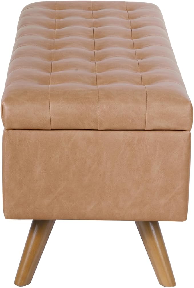 HomePop Modern Tufted Storage Bench - Sand Faux Leather