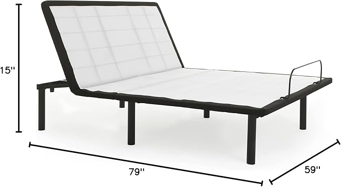 Greaton 15-inch Adjustable Bed Frame with Decorative Fabrics | Head Inclining with Wired Remote, Protective Foot Retainer Bar, 12-inch Patented Screw-in Durable Legs, Queen, White