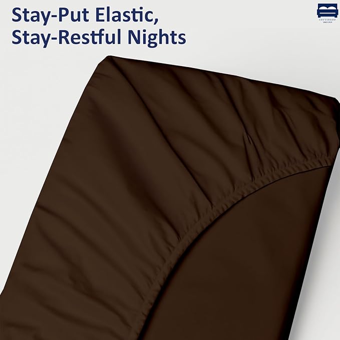 Cot Size 25" x 75" Fitted Sheet, 100% Egyptian Cotton, Perfect for Camp Bunk Beds/RVs/Guest Beds/Army Cots/Replacement Mattress - Chocolate