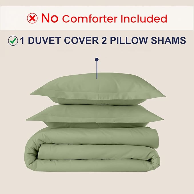 Kotton Culture 3 Pc 120" x 98" Duvet Cover Set Oversized King 100% Egyptian Cotton - 600 Thread Count Comforter Cover, Zipper Closure & Corner Ties - Fits Large King Inserts - Moss Green