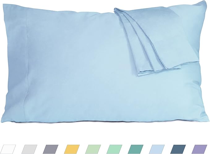 Pillow Cases, Standard Queen Size Cotton Percale Weave Pillowcases, Pre-Shrunk Breathable and Hypoallergenic Pillowcases, Set of 2 (2 Piece Standard/Queen 20 Inch x 30 Inch, Light Blue)