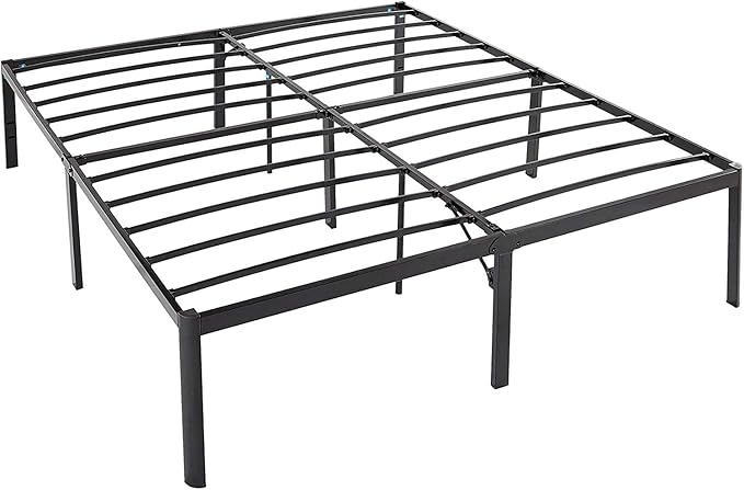 Amazon Basics Sturdy Heavy-Duty Non-Slip Platform Bed Frame, Steel Slat Support, Noise Free, No Box Spring Needed, Under Bed Storage, 18 Inch, King Size, Black