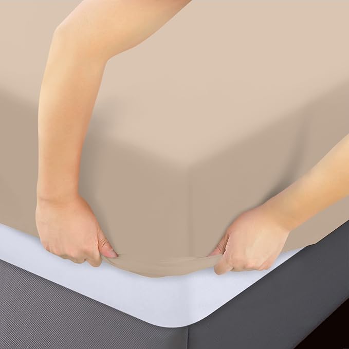 Utopia Bedding Fitted Sheet - Pack of 2 Bottom Sheets - Soft Brushed Microfiber - Deep Pockets, Shrinkage & Fade Resistant - Easy Care (Full, Beige)