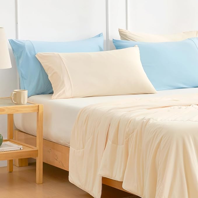 Cozy Bliss Cooling Pillow Cases for Hot Sleepers, Q-Max>0.45, Queen Size Set of 2, Soft & Silky Pillow Covers with Envelope Closure,Gift, Yellow, 20x30 Inches