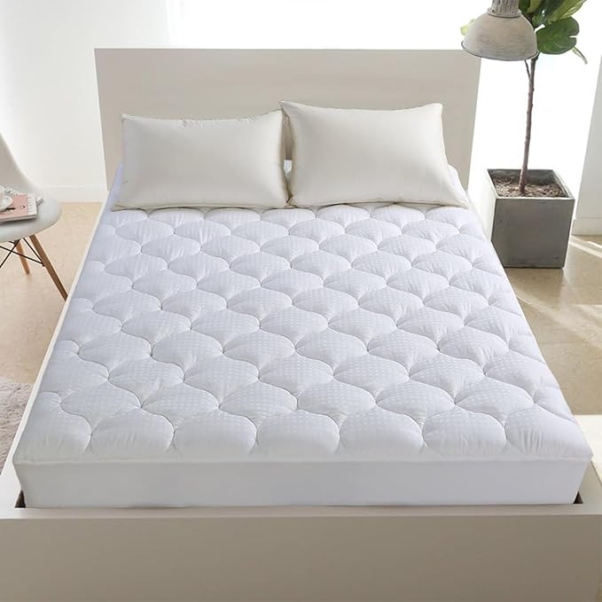 LEISURE TOWN Cotton Full Mattress Pad Fitted Quilted Mattress Cover Pillow Top Mattress Topper Cooling Soft Breathable Mattress Protector with 8-21 Deep Pocket,Machine Washable (54x75 White)